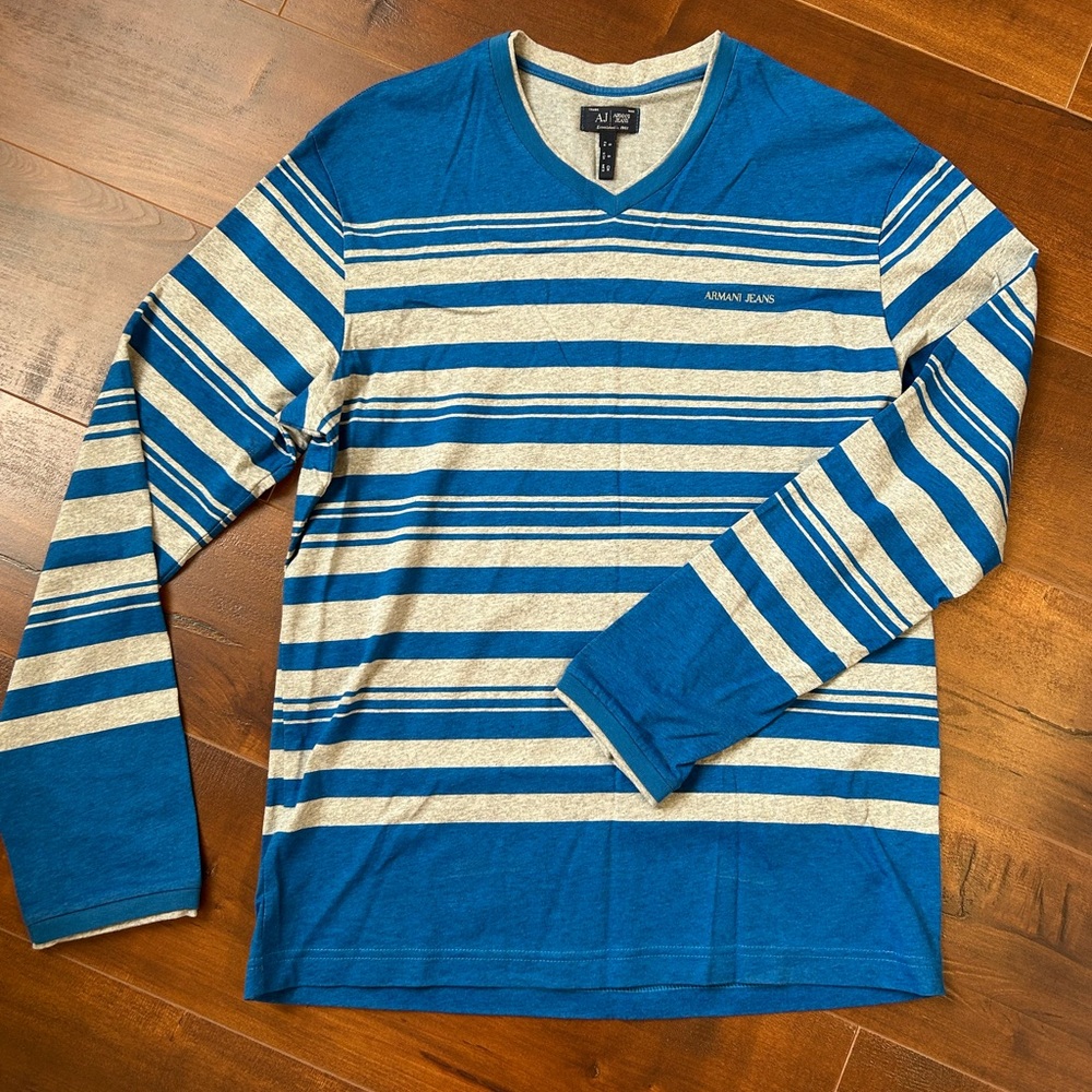 Armani Jeans Blue and White Long Sleeve Tee